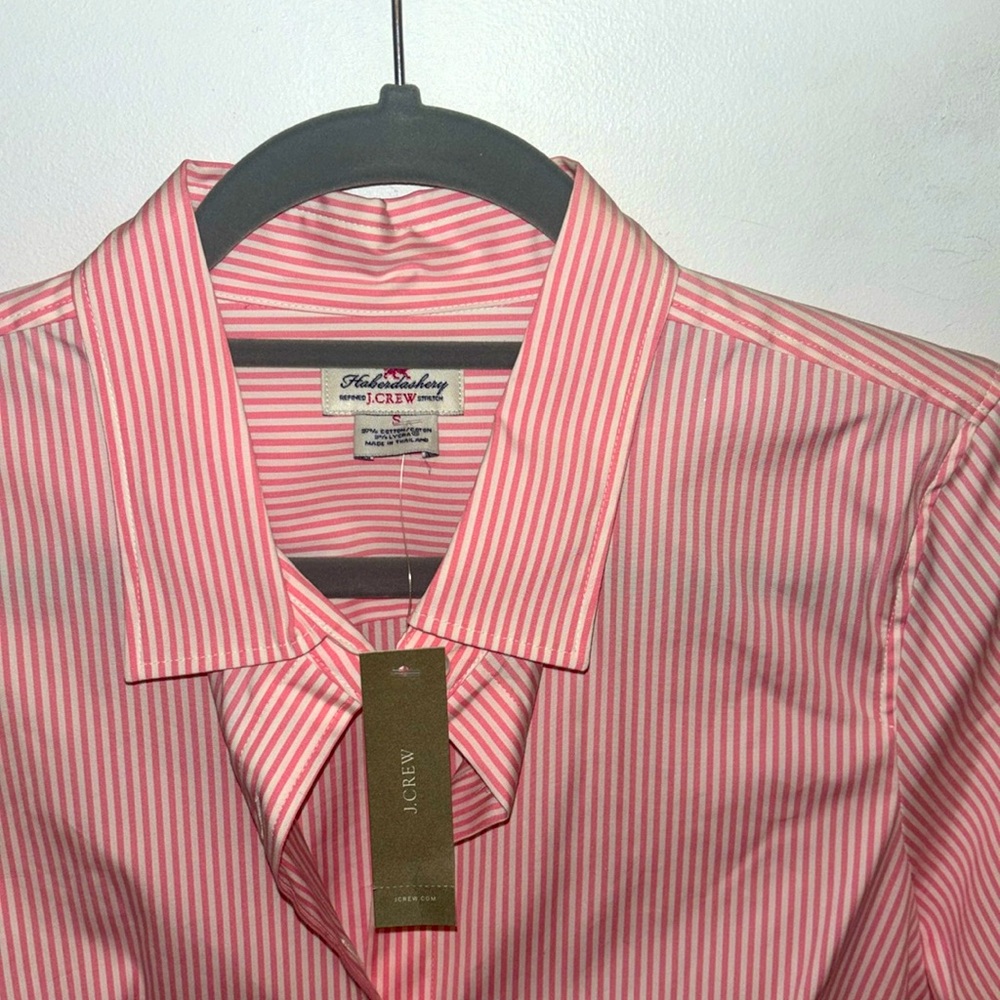 JCrew-NWT-Haberdashery striped blouse-pink and white